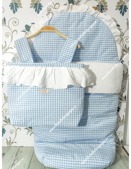 Pack Bolso y Saco Universal Vichy celeste Cuadros-P Combi Bambula Blanca