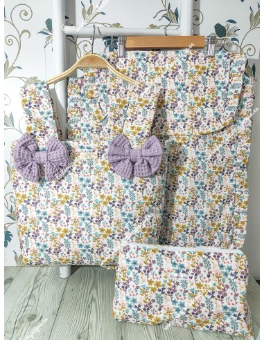 Bolso Pocket Cremallera Flores Otoñales Rosa y dos Lazos