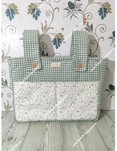 Bolso Pocket Cremallera Vichy Verde Oliva Cuadros pequeño con bolsillos exteriores de flores