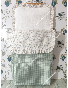 Saco Capazo Desmontable Vichy Verde Oliva Cuadros-P y plumeti con interior de algodón