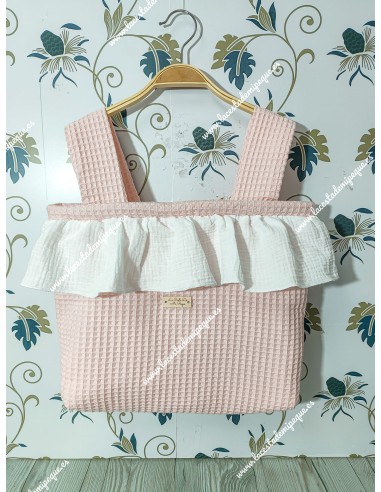 Bolso Pocket Cremallera Waffle Rosa Volante Bambula blanca