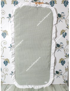 Colchoneta Capazo Universal Vichy Verde Oliva Cuadros-P Volante Plumeti Blanco