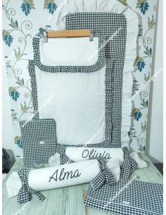 Cojín antivuelco o caramelo Plumeti Blanco Lazos vichy negro cuadro pequeño 2