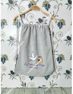 Mochila Tipo Talega Vichy Gris Cuadros Pequeños