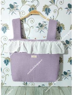 Bolso Pocket Cremallera Waffle Malva Volante Plumeti Blanco