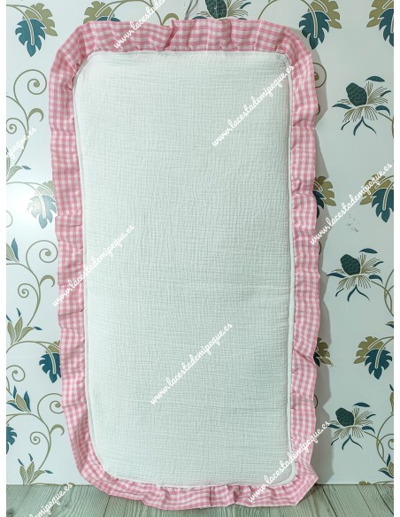 Colchoneta Capazo Universal Bambula Blanca Volante Vichy rosa Cuadros-P