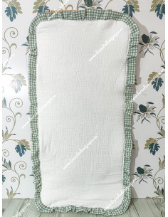 Colchoneta Capazo Universal Bambula Blanca Volante Vichy verde oliva Cuadros-P