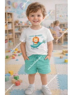 Conjunto Bermuda León Piloto Blanco-Verde