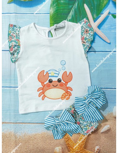 Conjunto Baño Niña Cangrejo Rayas Verde