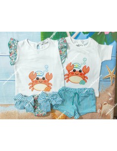 Conjunto Baño Niña Cangrejo Rayas Verde 2