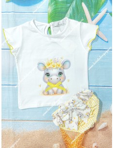 Conjunto Baño Niña Hipopótamo Rayas Amarillo