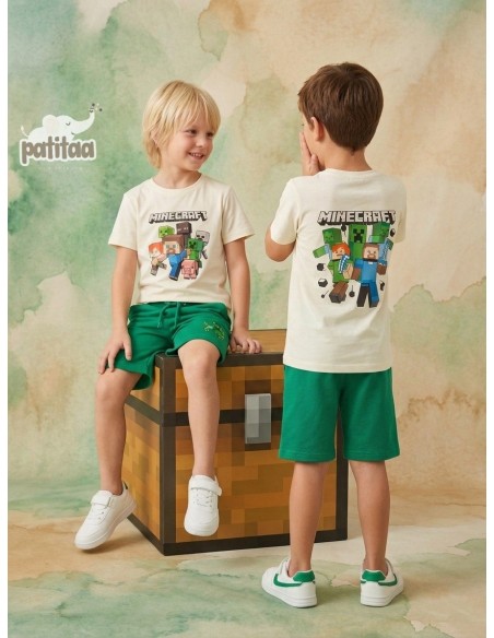 Conjunto Bermuda Minecraft Crudo-Verde