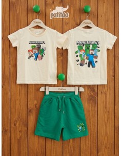 Conjunto Bermuda Minecraft Crudo-Verde 2