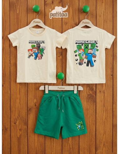 Conjunto Bermuda Minecraft Crudo-Verde