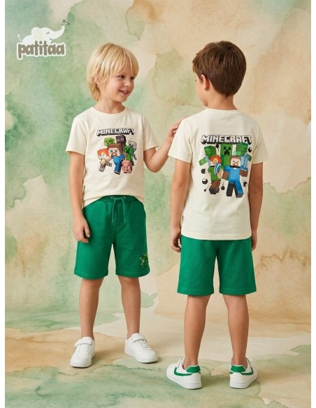 Conjunto Bermuda Minecraft Crudo-Verde