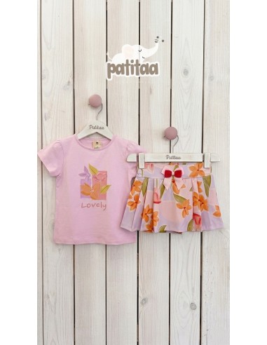 Conjunto Falda Pantalón Flores Rosa-Lila
