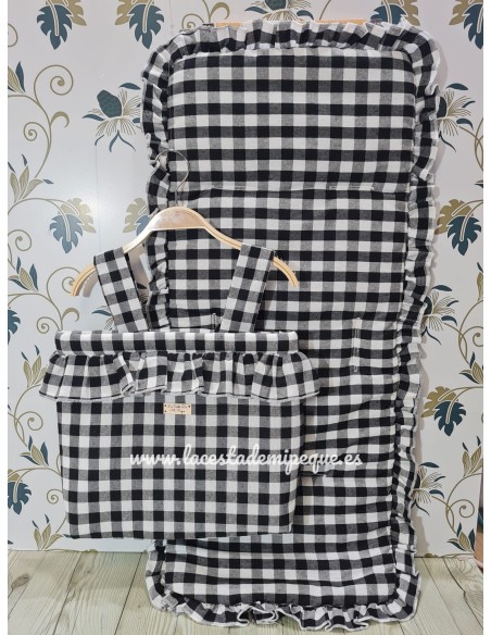 Bolso y Funda Universal Vichy Negro Mediano Volante