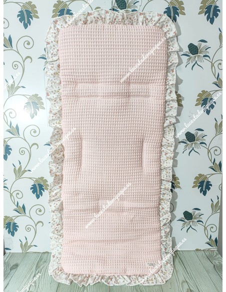 Funda Universal Waffle Rosa Volante entero con tejido de Flores Y Hojas Rosa