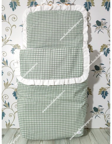 Saco Capazo Desmontable Vichy Verde Oliva Cuadros-P y Bambula con interior de algodón