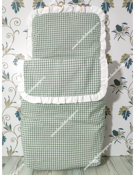 Saco Capazo Desmontable Vichy Verde Oliva Cuadros-P y Bambula con interior de algodón