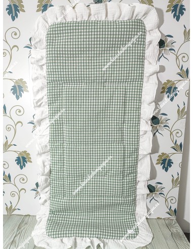 Funda Universal Vichy Verde Oliva cuadro pequeño con volante a todo alrededor en bambula blanca