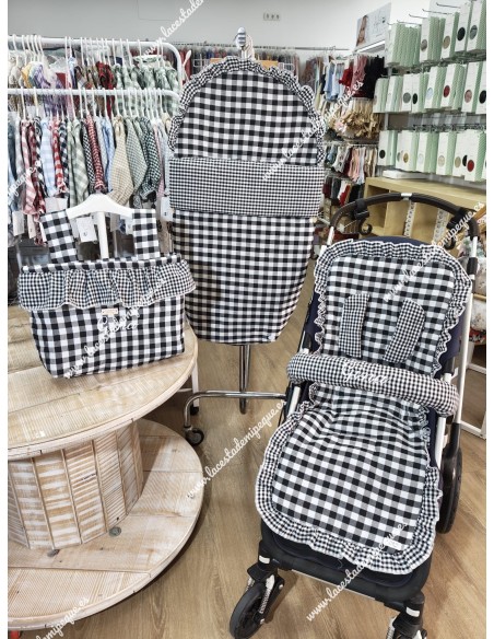Bolso pocket volante Cremallera y Funda Universal Vichy Negro Mediano Combi