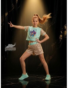 Conjunto Short Huntrix Verde Agua Gold 2