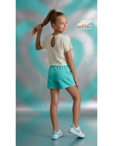 Conjunto Short Huntrix Beige-Turquesa