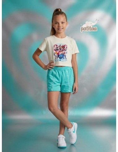 Conjunto Short Huntrix Beige-Turquesa