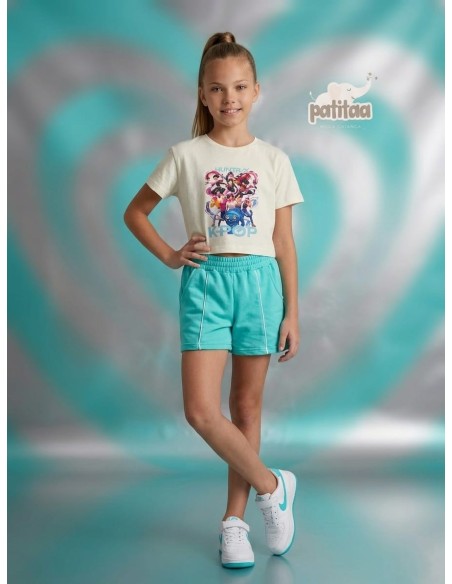 Conjunto Short Huntrix Beige-Turquesa