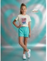 Conjunto Short Huntrix Beige-Turquesa