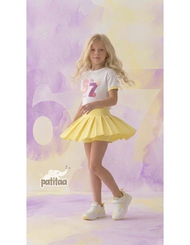 Conjunto Falda Pantalón Tablas Six Seven Blanco-Amarillo