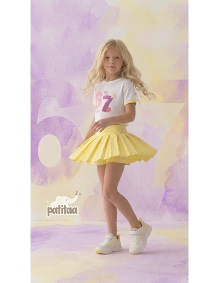 Conjunto Falda Pantalón Tablas Six Seven Blanco-Amarillo