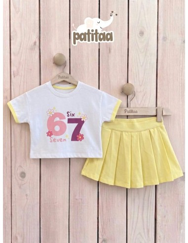 Conjunto Falda Pantalón Tablas Six Seven Blanco-Amarillo