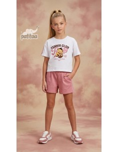 Conjunto Short Osito Tenis Blanco-Rosa