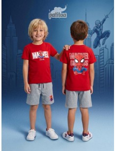 Conjunto Bermuda Spiderman Rojo-Gris