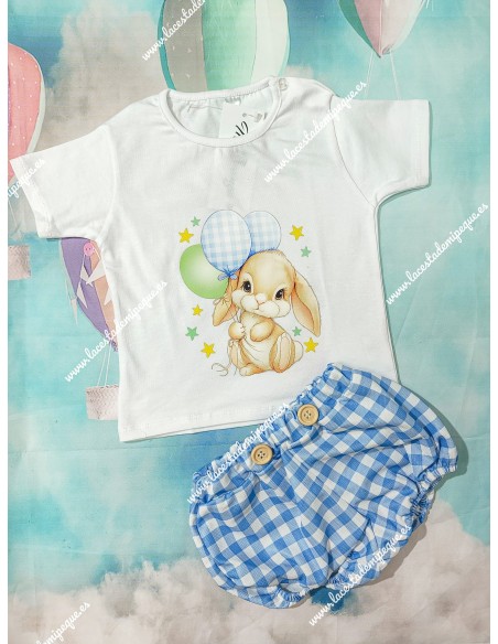 Conjunto Pololo Conejito Vichy Celeste