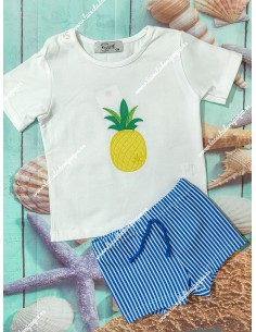 Conjunto Baño Niño Piña Rayas Azul