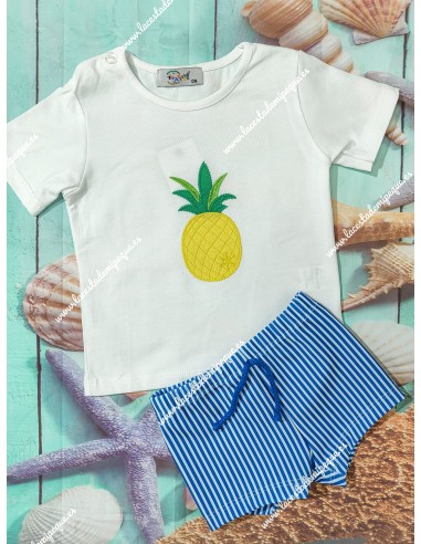 Conjunto Baño Niño Piña Rayas Azul