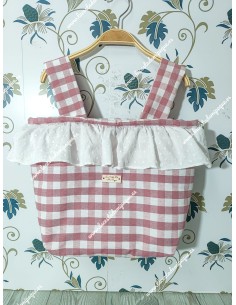 Bolso Pocket Cremallera Vichy Maquillaje Cuadros-M Combi Plumeti Blanco Volante