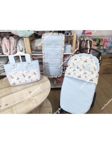 Bolso Pocket Cremallera Waffle celeste Bolsillos animalitos