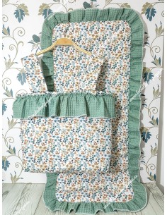 Bolso pocket Cremallera y Funda Universal Flores Otoñales Celeste Volante Waffle Verde Jade