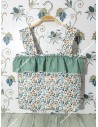 Bolso Pocket Cremallera Flores Otoñales Celeste Volante Waffle Verde Jade