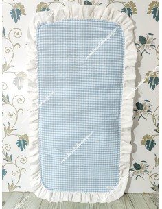 Colchoneta Capazo Universal Vichy Celeste Cuadros-P Volante Plumeti Blanco