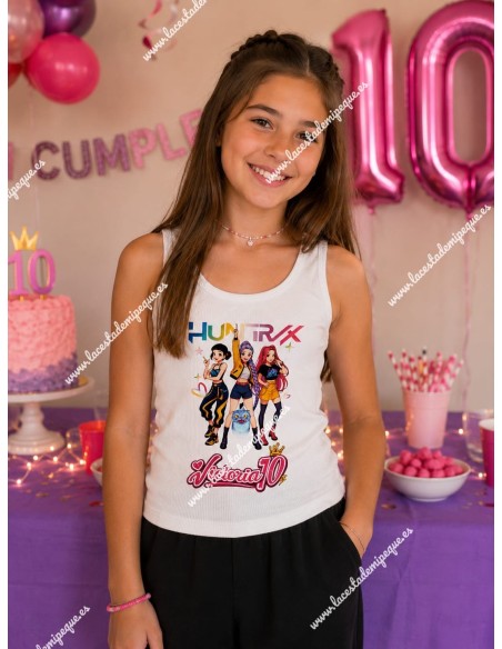 Camiseta Tirantes Blanca-Rosa-Fucsia Cumpleaños