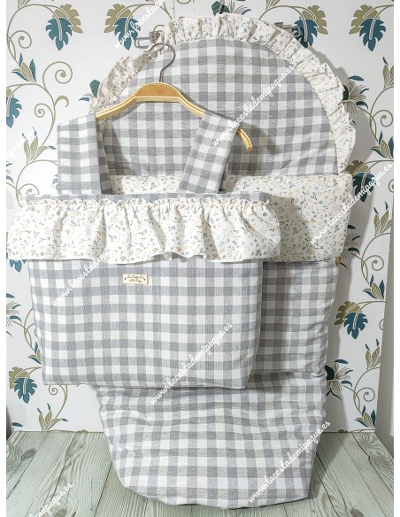 Pack Bolso y Saco Universal Vichy Gris Cuadros-m Combi Flores Camel