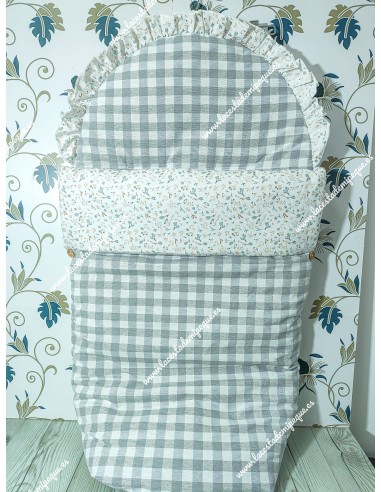 Pack Bolso y Saco Universal Vichy Gris Cuadros-m Combi Flores Camel