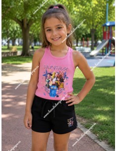 Conjunto Short Huntrix Fucsia-Negro Tirantes
