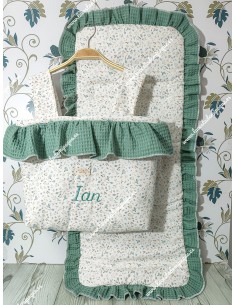 Bolso pocket volante Cremallera y Funda Universal volante entero Waffle Verde Jade y flores Camel 2