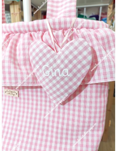 Colgante Corazón Vichy Rosa Cuadros-P Para Bolsos